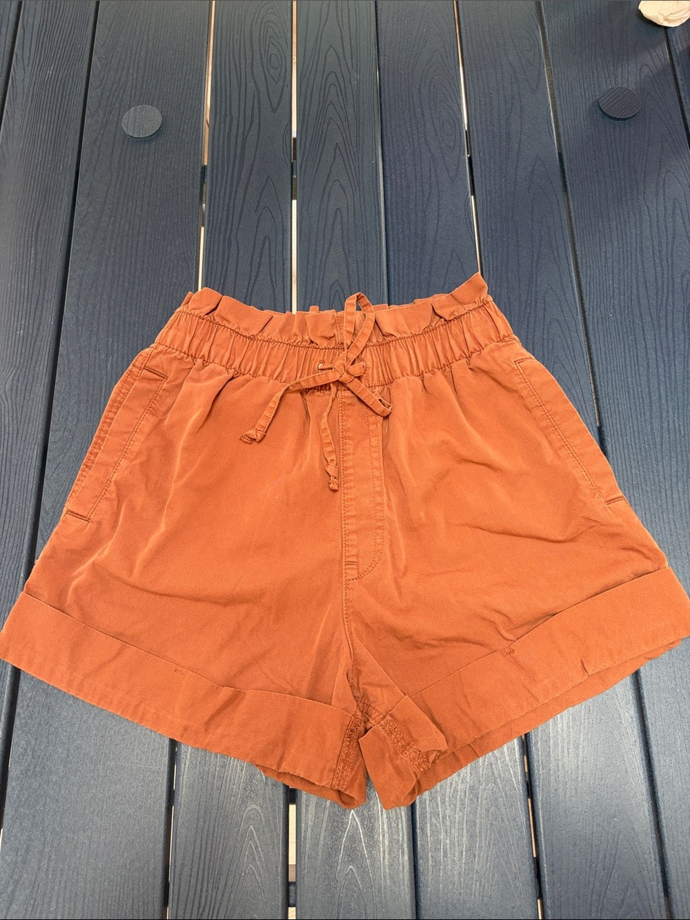 Abercrombie & Fitch Rust Orange High-Waist Drawstring Shorts
